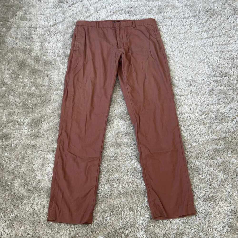 COS Men Straight Leg Trouser Pants 52 Size 36 X 31 Brown Lightweight Flat Front